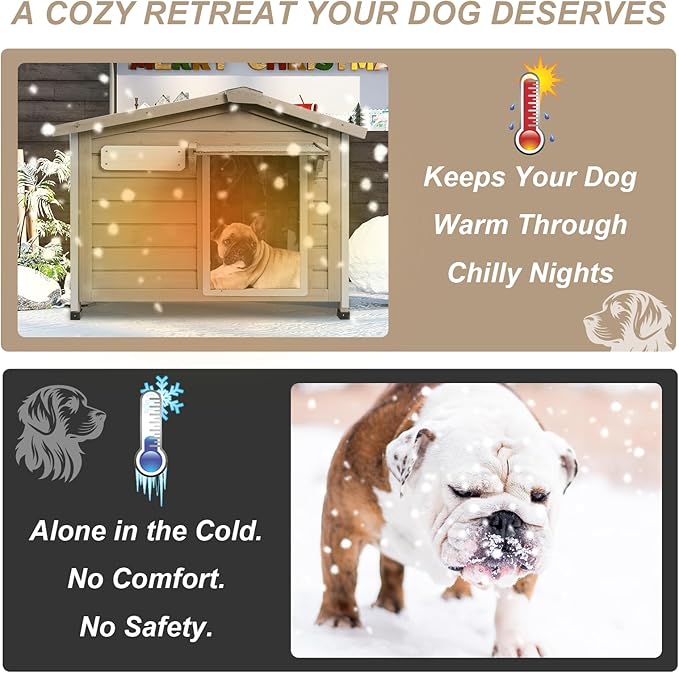 Outdoor Dog House with Chew-Proof Iron Frame, Wooden Dog Kennel Weatherproof，Removable Floor, Adjustable Vent Window, Easy Assembly for Medium and Small Dog, 30" L x 21" W x 24" H