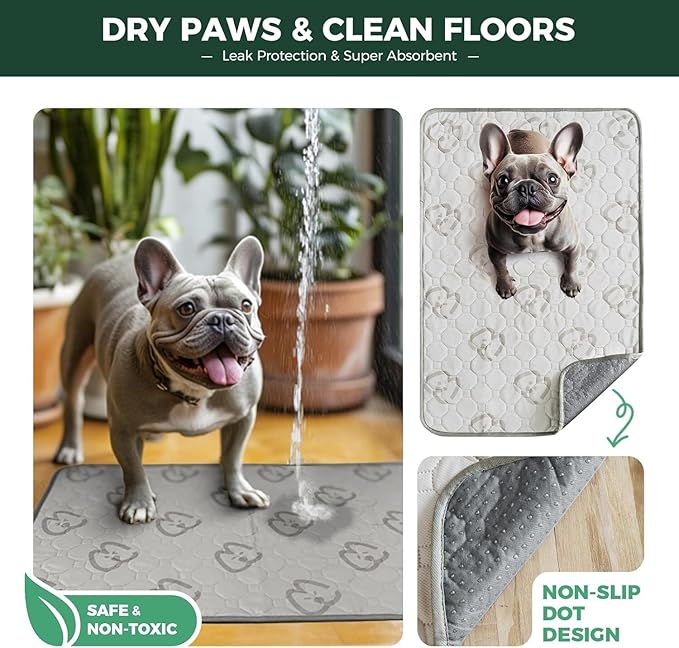 FXW Washable Pee Pads for Dogs, Puppy Pads with Super Absorbent, Specifically Designed for 48inch Cages, 47" × 29" Rectangle, Khaki, 2 Packs
