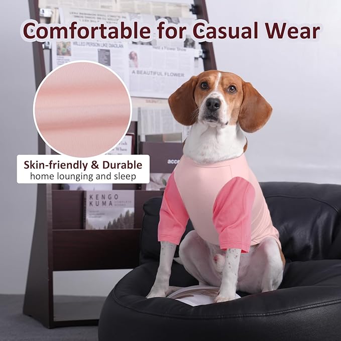 2 Pack Large Dog T-Shirts 3XL - Breathable Lightweight Cotton Shirt for Dogs, Shedding Control Sun Protection Summer Clothes for Large Breed Husky, Labrador, Day Walk, Sea, Park Play, Pink