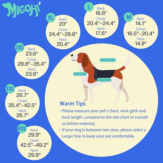 MIGOHI Waterproof Dog Jacket,XL Dog Coat,Reflective XL Fleece Jacket for Dogs,Extra Large Winter Coat Snowsuit,Large Snow Clothes for Dogs Male Female,Australian Shepherd,Beagle,XL,Blue