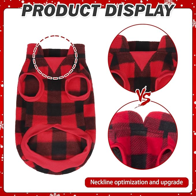KOOLTAIL Small Dog Winter Jacket, Vest Sweater with Pocket, Leash Hole, Windproof, Red Plaid