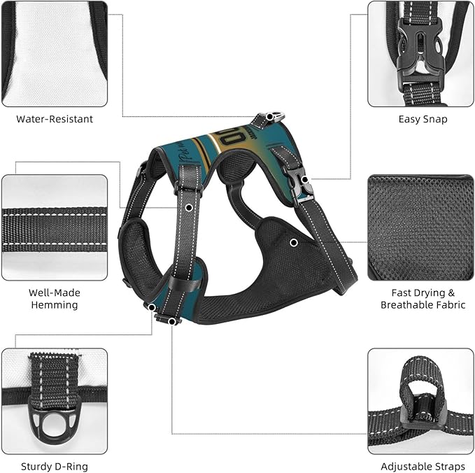 Custom Jacksonville Dog Harness with Reflective Stripes Personalized Name and Number Dog Vest Harness with Pet Traction Rope for Small Medium Large Dog