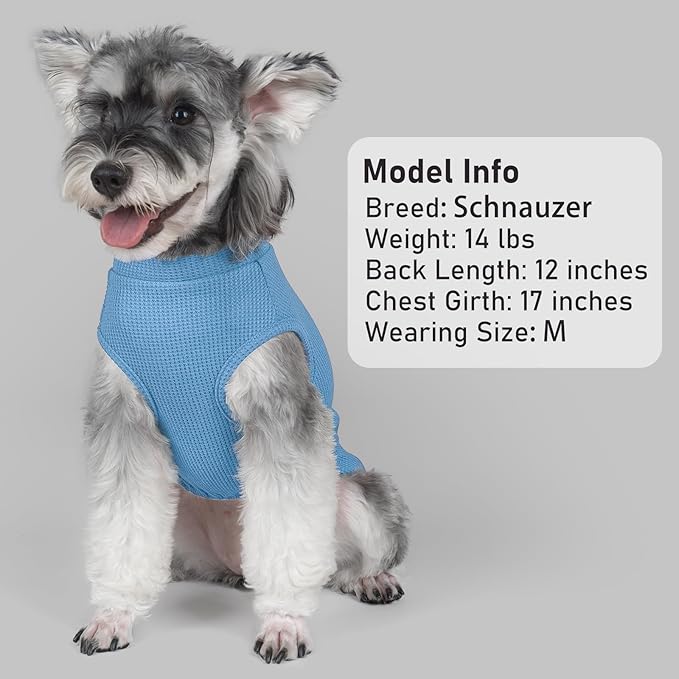 KYEESE 2Pack Waffle Dog Shirts for Small Dogs Stretchy Dog T-Shirts Lightweight Pet Tank Top Sleeveless Striped Dogs Shrit Vest Breathable, Large, Blue+Striped