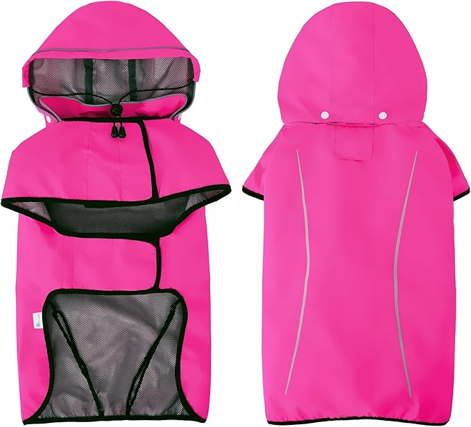 Mile High Life Dog Raincoat, Adjustable Waterproof Pet Rain Jacket, Reflective Hooded Poncho for Small Medium Large Dogs, Lightweight Breathable Pet Rain Coat (Hot Pink,XS Chest 15"-18")