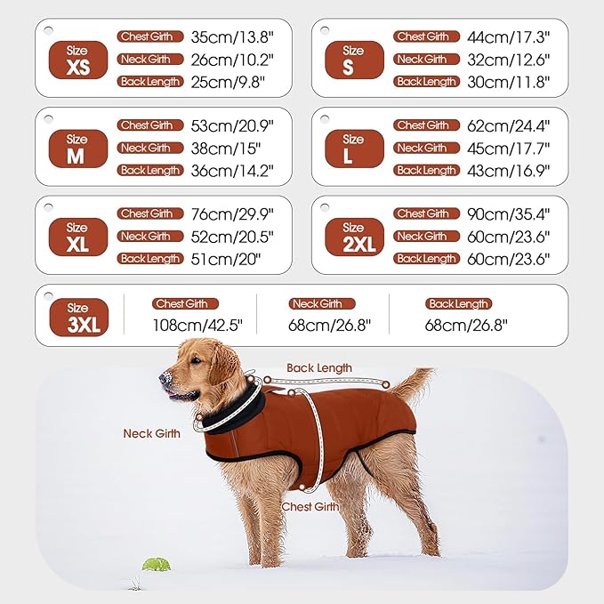 IDOMIK Dog Winter Coat, Warm Waterproof Dog Puffer Jacket with Harness Hole, Adjustable Reflective Snow Jacket Vest with Turtleneck, Pet Cold Weather Coats for Medium Dogs,Caramel,M