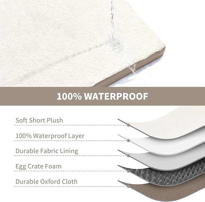 Orthopedic Dog Bed for Extra Large Dogs, XL Comfort Pet Mat for Large Sized Dog 44x32 Inch, Egg Crate Foam with Removable Washable Oxford Cover, Khaki White