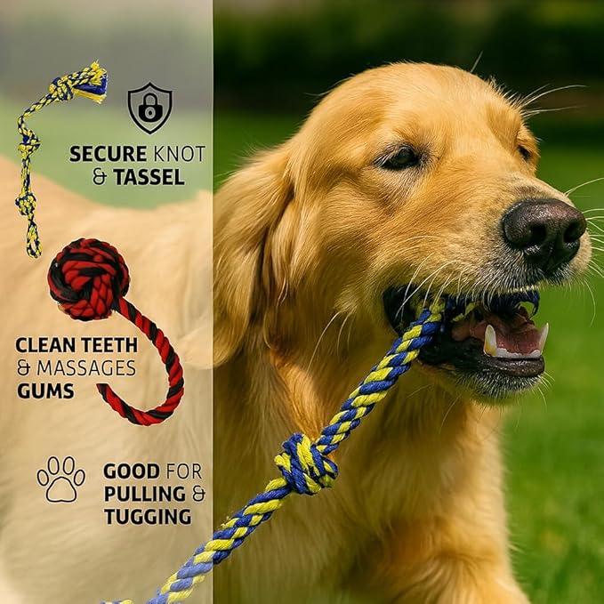Dog Rope Toys Heavy Chew Toys for Medium & Large Breed Dogs – Durable Rope Toy Set for Teething, Chewing, and Interactive Play(Set of 2 Toys)