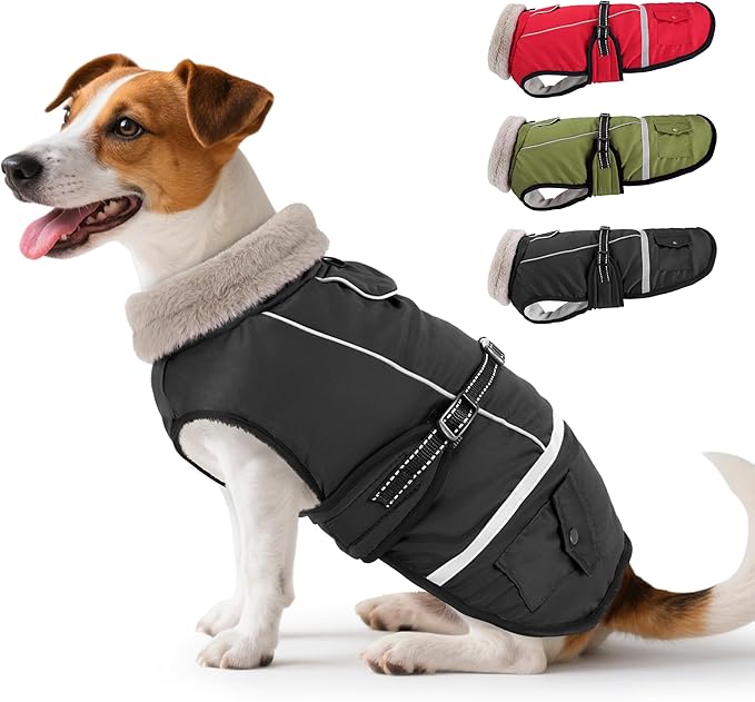Dog Coat, Warm Dog Winter Coat Reflective Jacket Waterproof Fleece Vest, Pet Jacket Cozy for Cold Weather, Dogs Snowsuit Windproof, Adjustable Buckle for Large Dogs
