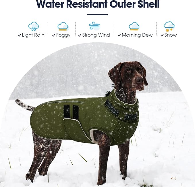 IECOii XXXL Dog Coat for Large Dogs Waterproof Dog Jacket with Collar Built in, Reflective Winter Jacket with Fleece Lined Warm Cold Weather Coats for Extra Large Dogs, Great Dane, Army Green - 3XL