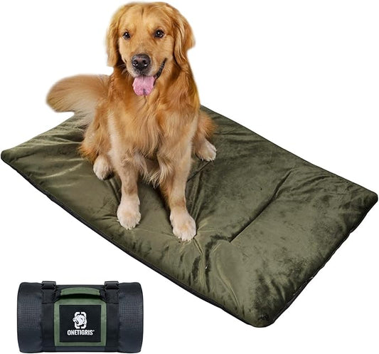 ONETIGRIS Travel Dog Bed - Portable, Washable, Waterproof Anti-Slip Dog Camping Bed, 3.6ft by 2.2ft Outdoor Indoor Bed Mat Cushioned Plush Warm Puppy Mattresses