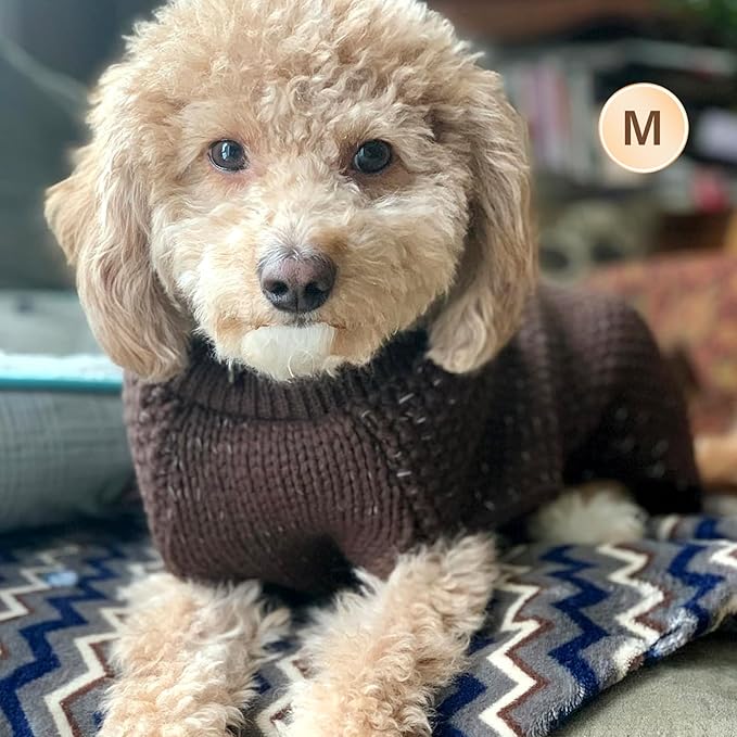KYEESE Dog Sweater with Leash Hole for Small Dogs Male Warm Pullover with Reflective Yarn Soft Knit Pullover Boy Dog Coats Cozy Lightweight Thick Sweater Pet Indoor Outdoor Wear,Khaki,Small