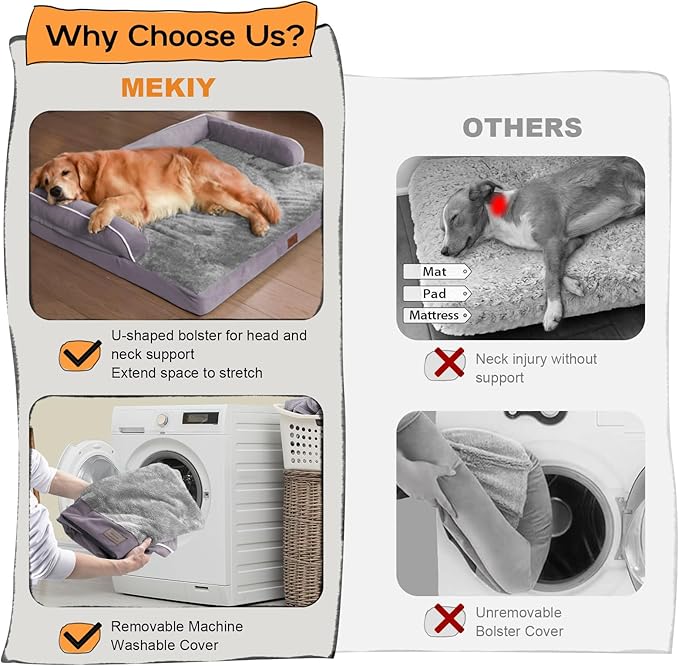 Dog Bed Large Sized Dogs-Orthopedic Waterproof Bed for Dogs,Large Dog Beds with Washable Removable Cover & Non-Slip Bottom