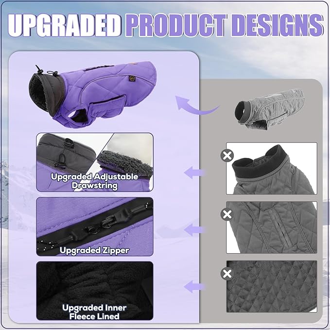 EMUST Dog Jackets for Winter, Cold Weather Coats for Dogs, Soft Winter Jackets for Medium Large Dog, Pet Vest for Small Medium Large Dogs, Purple, L