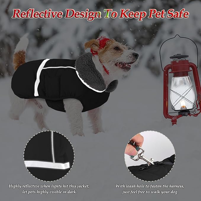 Dogcheer Warm Dog Coat, Waterproof Dog Jacket Christmas Puppy Winter Coat with Buckle, Reflective Adjustable Pet Snow Jacket Turtleneck Fleece Sweater for Small Medium Large Dogs - Black, 2XL