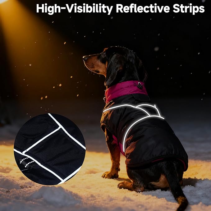 DORA BRIDAL Dachshund Coat, Fleece Lined Dog Winter Coat, Warm Dog Coats with Reflective Strips, Adjustable Waterproof Pet Jacket Clothes, S