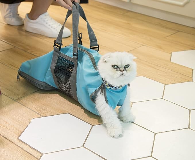 Cinf Cat Nail Clipping Cleaning Grooming Restraint Bag No Scratching Biting for Bathing Nail Trimming Injecting Examining(Blue,M)