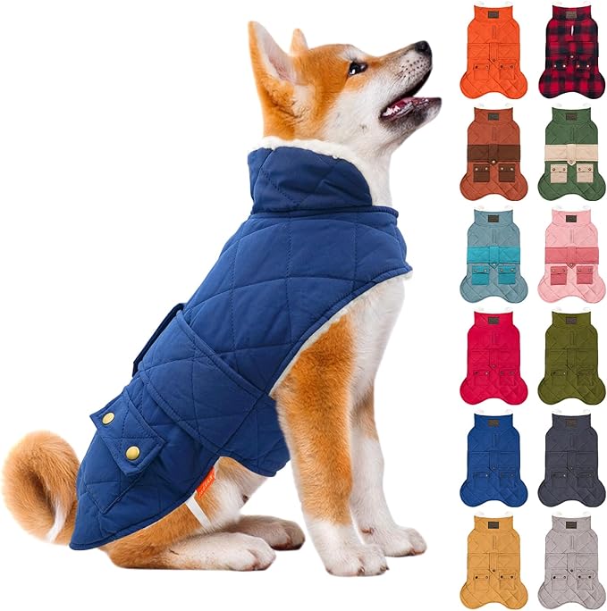 KYEESE Dog Coat Warm Pet Winter Coat with Leash Hole Waterproof Dogs Jacket with Fleece Lined Soft Pet Sweater for Cold Weather Windproof Dog Puffer Coats for Small Dogs Thick Cat Clothes with Pocket
