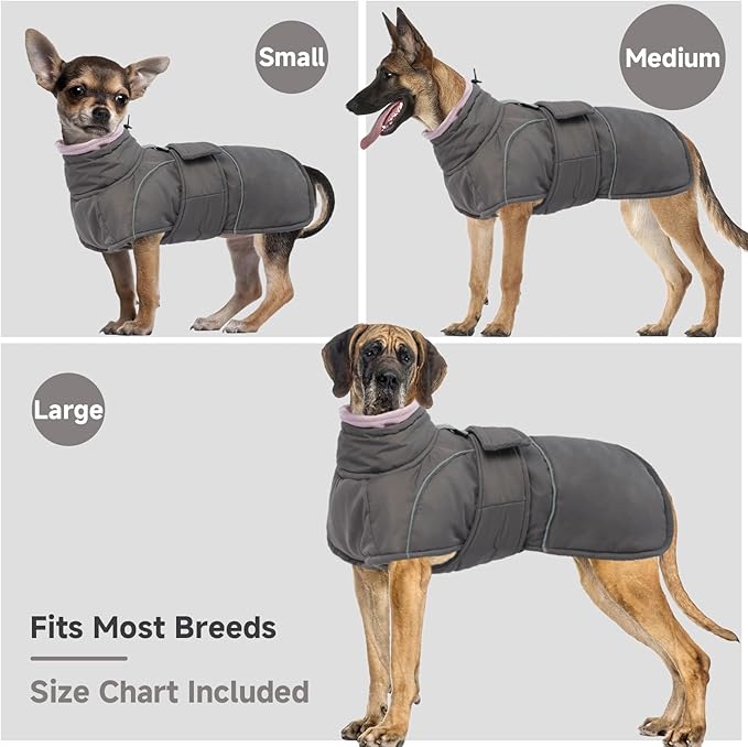 Dog Winter Coat for Small to Large Dogs(XS-XXXL)– Waterproof Windproof Fleece Lined Jacket with Reflective Trim,Pet Vest with Adjustable Buckles, Machine Washable Grey 2XL