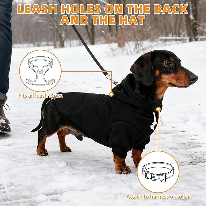 KOOLTAIL Dachshund Dog Hoodie - Soft and Warm Dogs Hoodie Sweater with Leash Hole and Pocket, Pet Winter Coat, Cold Weather Clothes Sweatshirt for Small Medium Large Dogs Puppy Cat Boys Girls S