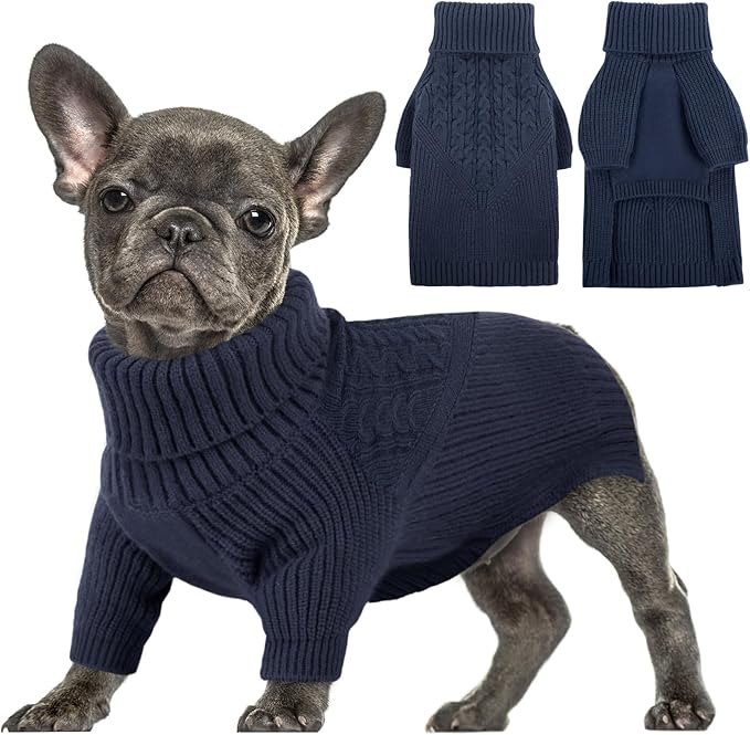 Queenmore Dog Sweater Small, Dog Sweaters for Small Dogs Girl or Boy, Small Dog Christmas Sweater, Winter Puppy Doggie Sweatshirt Knitwear, Pet Chunky Warm Coat for Medium Large Size Dogs, NavyBlue S