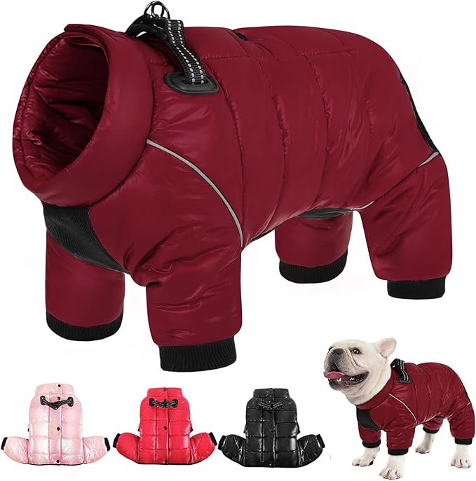 AOFITEE Dog Coat, Waterproof Dog Jacket for Winter, Warm Fullbody Dogs Snowsuit, Winter Coat for Small Dogs, Zip Up Pet Puffer Jacket Fleece Vest, Outdoor Reflective Pet Coats, Christmas Red, Medium