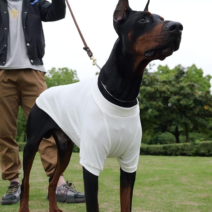 Lovelonglong Ribbed Dog T-Shirt Cotton Knitted Dog Sweaters for All Season Pet T-Shirts for Large Medium Small Dogs Off White S