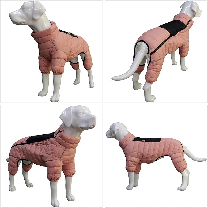 lovelonglong Dog Coat Dog Warm Jacket, 4 Legs Covered Waterproof Windproof Reflective Warm Dog Vest, Zippered Adjustable Outdoor Dog Snow Jacket for Small Medium Large Dogs Lotus Pink M