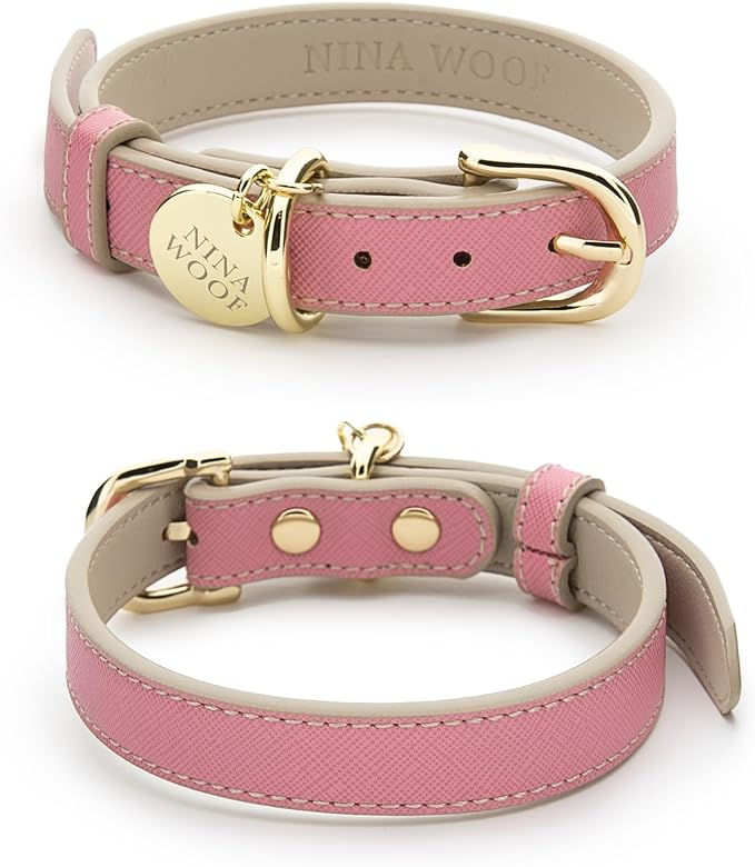 Nina Woof Rio Pink Vegan Leather Dog Collar - Padded Luxury Adjustable Buckle Collar - Sustainable, Cruelty-Free, for Small to Large Dogs