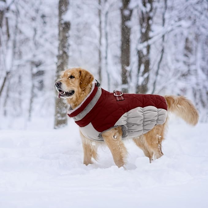 Lelepet Dog Coat Warm Dog Winter Coat Waterproof Dogs Jacket with Harness Built in Reflective Pet Fleece Vest Zip-Up Cold Weather Coats for Dogs Turtleneck & Windproof Coats Chihuahua Wine Red XS