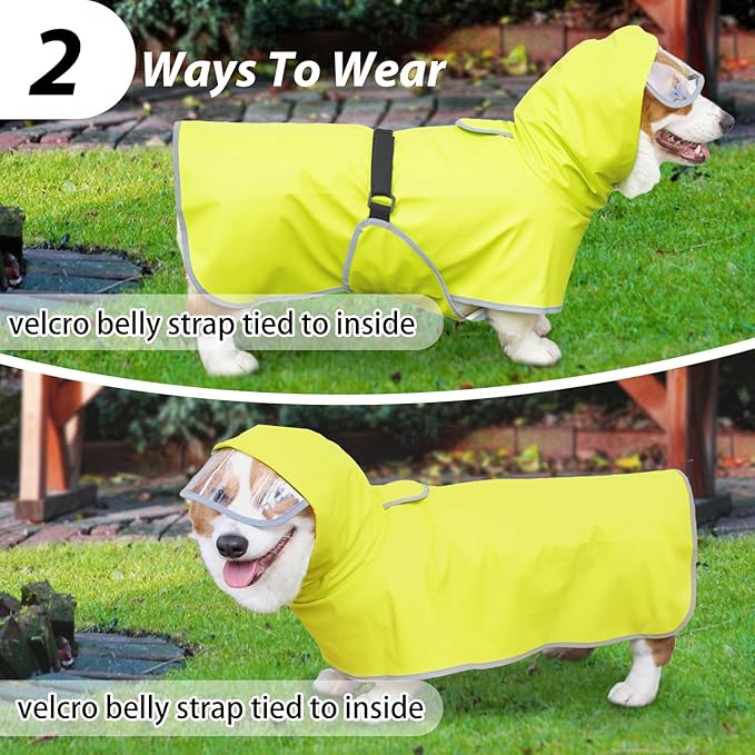 Dog Raincoat Hooded Slicker Poncho - Reflective Lightweight Pet Rain Jacket Coat,Dog Waterproof Raincoat with Adjustable Belly Strap for Small,Medium, Large Dogs (Green, X-Large)