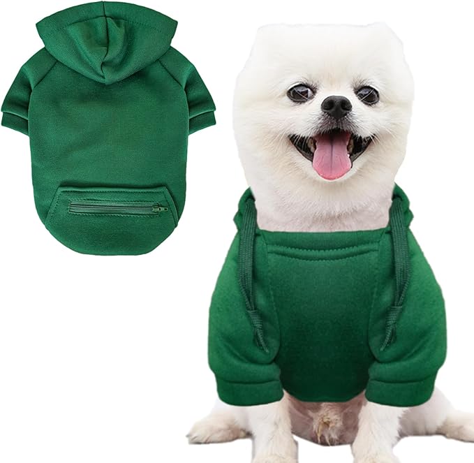 Jecikelon Pet Dog Cold Weather Coat with Pocket Winter Dog Hoodie Warm Puppy Clothes for Small Dogs Chihuahua Clothing (Green, Small)