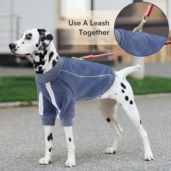 Queenmore Fleece Dog Sweater for Male Dogs, Soft Pullover Dog Sweatshirt with Leash Hole/Reflective Stripes – Cozy Winter Fleece Jacket for Small Medium Large Boy Puppy, Blue XS