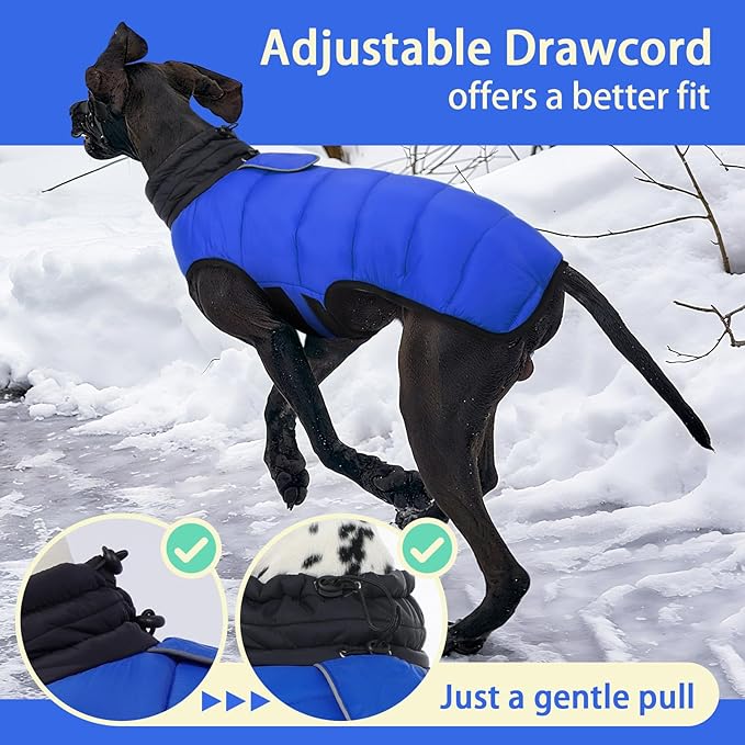 MIGOHI Lightweight Dog Coat, Windproof Dog Jacket, Puffer Jacket for Small Dogs, Padded Vest with Reflective Strips, Warm Snow Vest in Cold Weather, Easy On Hook & Loop Belly, Blue, S