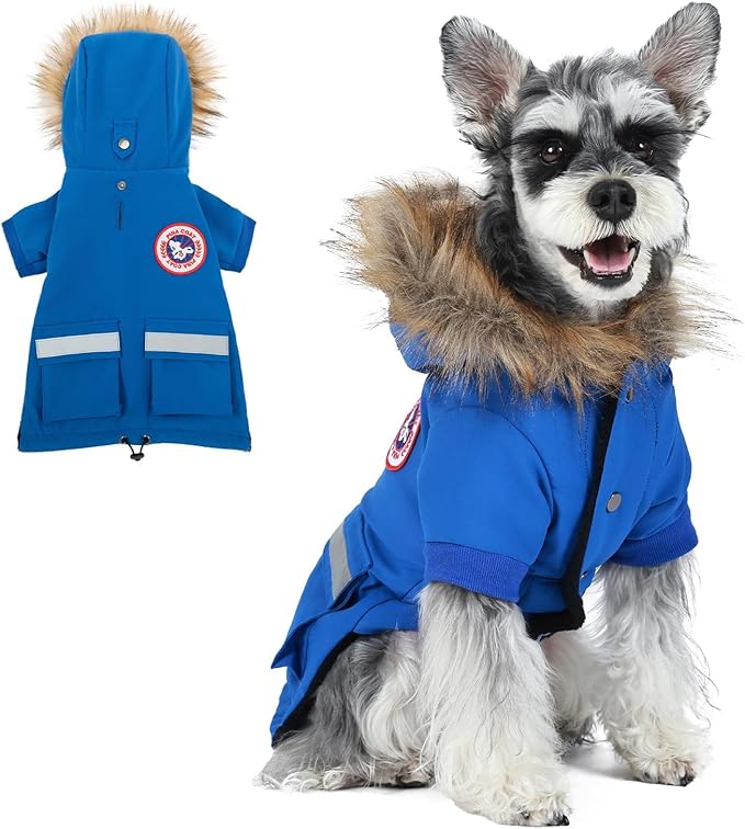 PINA Dog Coats for Small Dogs, Waterproof Dog Jacket, Dog Winter Coat Jacket, Warm Dog Cold Weather Coats, Windproof Reflective Dog Hoodie with Pocket, Flannel Lining Dog Snow Coat with Faux Fur Hood