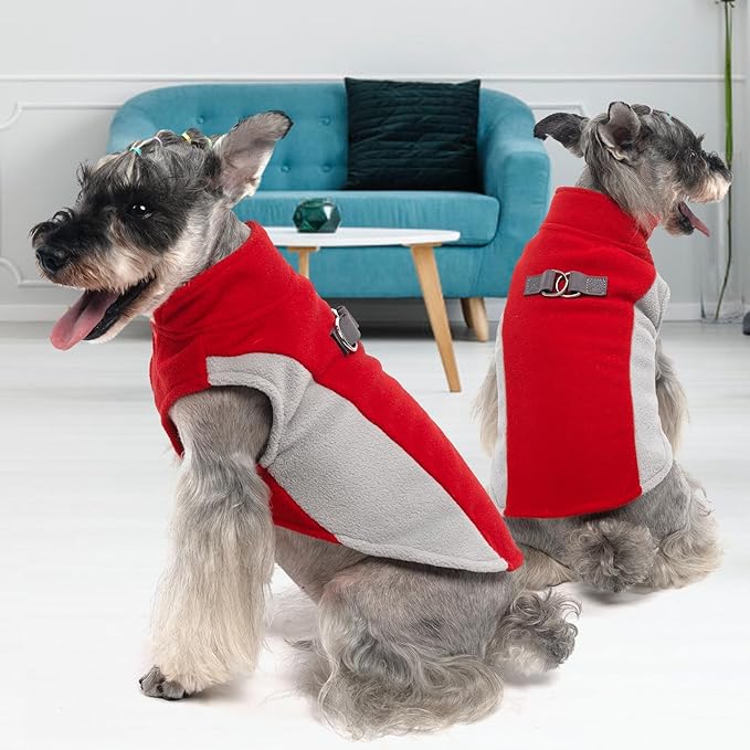 KOOLTAIL Small Dog Sweater - Dog Fleece Vest Jacket with Leash D-Ring for Small Medium Dogs, Soft Pullover Winter Warm Cold Weather Coats, Pet Fall Clothes Outfit for Puppy Cat Boys&Girls, Red S