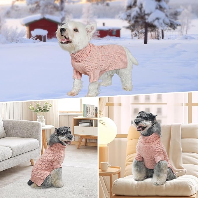 KYEESE Dog Sweater Warm Dogs Clothes Long Sleeve Pet Coats Comfy Dog Sweater for Small Medium Dogs Turtleneck Classic Cable Knit Pet Sweater for Cold Weather, Pink, X-Large