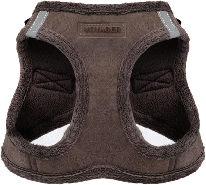 Best Pet Supplies - All Weather Mesh/Plush, Reflective, No Pull Harness for Small, Medium Dogs, Cats - Secure with Hook & Loop Fastener, Buckle, Double D-Rings - Chocolate Suede, XS