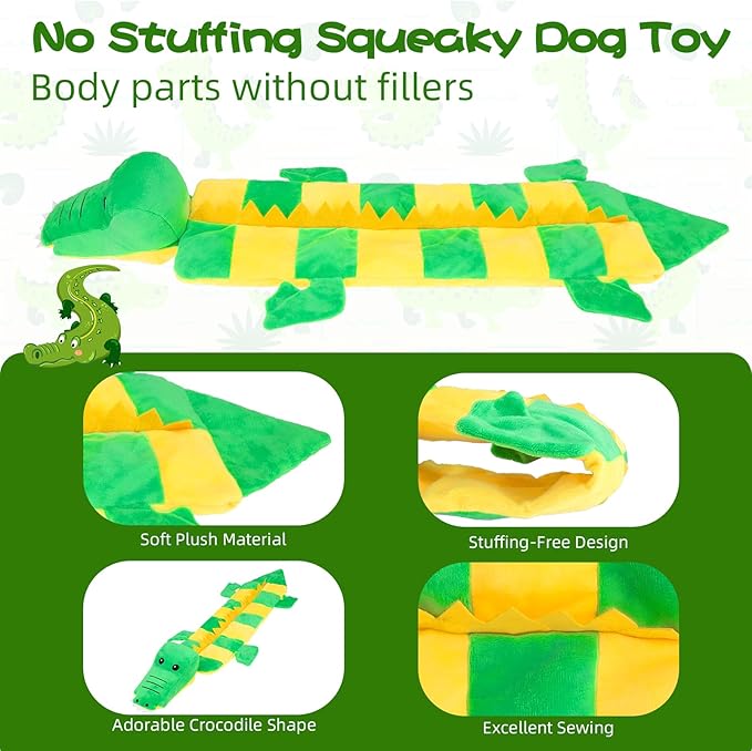 Mihachi Dog Squeaky Toys 16 Squeakers for Aggressive Chewers, Tough Interactive Tug of War Dog Toy-Squeaky Chew Toy for Small,Medium,Large Breed No Stuffing Crocodile Toy, Fun Long Toys 22.8 Inches