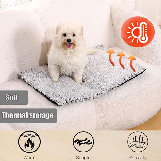 heated cat bed SelfSelf Heating Cat Dog Mat Advanced Extra Warm Thermal Pet Pad for Indoor Outdoor Pets with Removable Cover Non-Slip Bottom Washable Non Electric Warming Cat Bed Gray 19.68*27.56 inch