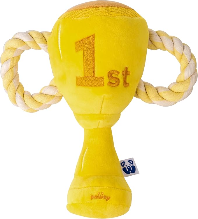 Trophy Interactive Dog Toy - Interactive Snuffle Tug Rope Enrichment Pet Toy - Tough Durable Birthday Gift for Aggressive Chewer Puppy - Cute Squeaker Plush for Teething - Parody Dog Toy