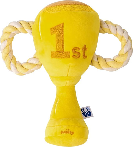 Trophy Interactive Dog Toy - Interactive Snuffle Tug Rope Enrichment Pet Toy - Tough Durable Birthday Gift for Aggressive Chewer Puppy - Cute Squeaker Plush for Teething - Parody Dog Toy