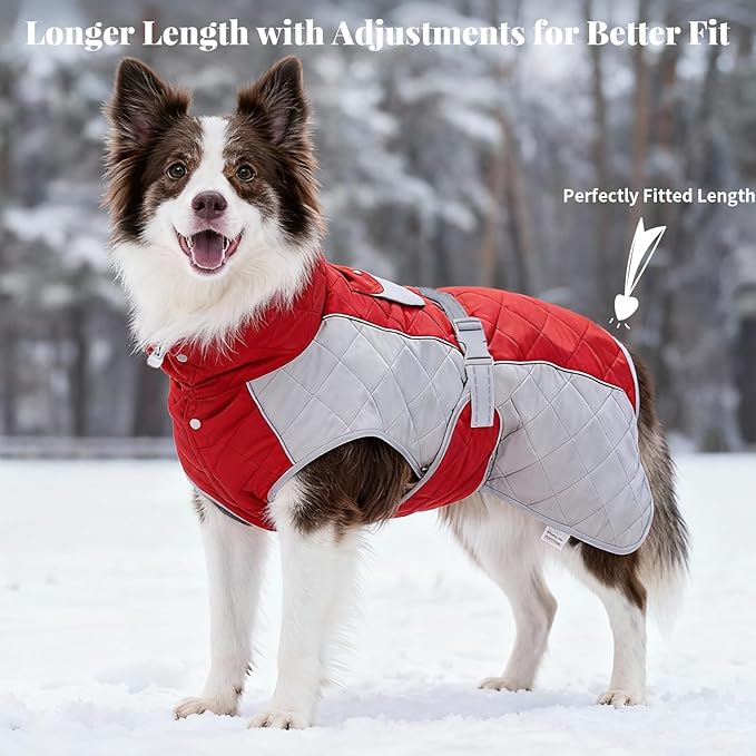 Dog Coat Dogs Winter Coat- Fleece Lined,Water-Resistant,Convertible Collar,Back Reflective Strip&Easy to Wear for Outdoor Walking Dog-Jacket(Red, Small)