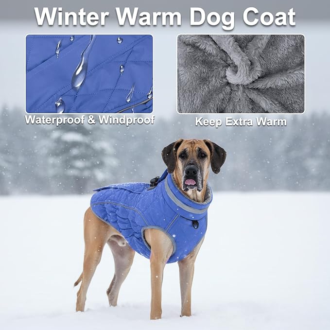 Dog Coat, Warm Dog Winter Coat for Small Dogs, Waterproof Jacket with Harness Built in, Reflective Turtleneck Cold Weather Coats with Zipper,Pet Fleece Vest Snow Jacket, Blue XS