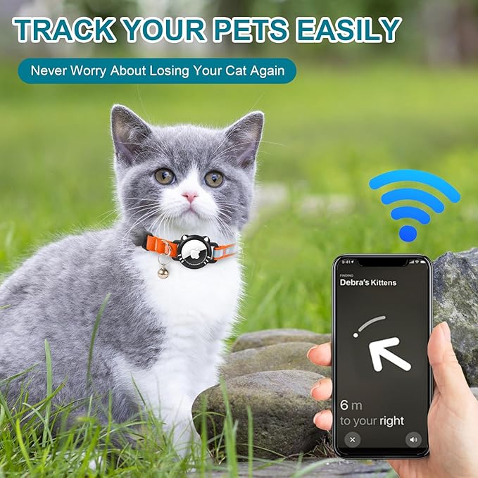 Airtag Cat Collar, Reflective Cat Collar with Apple Air Tag Holder, Breakaway GPS Tracker Pet Collar with Bell for Cat Kitten, Airtag Not Included, Orange, XS(7-9 Inch)