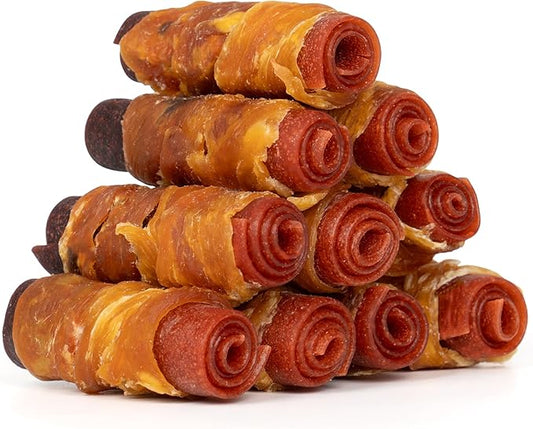 MON2SUN Rawhide Free Dog Treats, 3 Inch Triple Flavor Chicken Wrapped Duck and Beef Rolls for Small Dogs, Healthy Snacks, 13.23oz