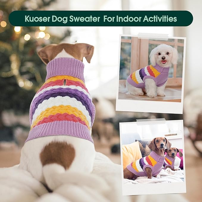Kuoser Dog Sweater, XL Dog Sweaters for Large Dogs Pet Cable Knitted Pullover Warm Clothes, Turtleneck Classic Knitwear Soft Thick Puppy Xmas Holiday Outfit Cold Weather Thermal Wear, Purple XL
