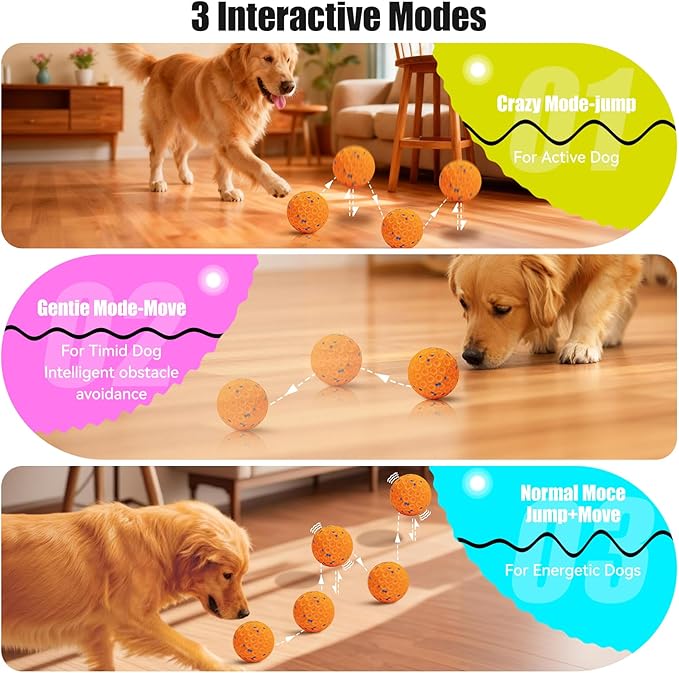 Smart Interactive Dog Toys for Aggressive Chewers, Self-Moving Chew Proof Dog Ball with Automatic Vibrating, IP54 Waterproof & E-TPU Material - Boredom & Training for Medium/Large Dogs