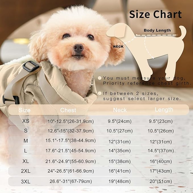 Dog Jacket with Harness,Fleece Lined Warm Puppy Coat for Winter,Soft Windproof Medium Dog Vest,Khaki XL