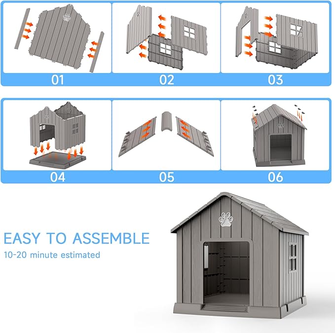 EasyUp Dog House Outdoor Indoor,Dog House Weatherproof Resin Shelter with Air Vents and Elevated Floor for Small Medium Large Dogs,Easy Clean and Assemble(37.8 * 40.87 * 38.82in,Coffee)