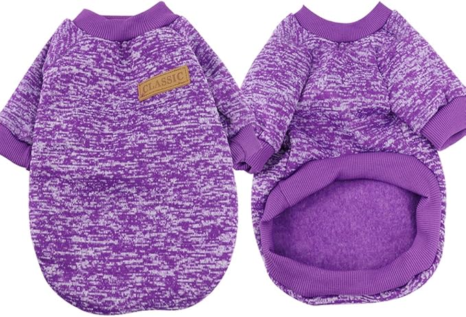 Idepet Pet Dog Classic Knitwear Sweater, Fleece Coat for Small,Medium Dog,Warm Pet Dog Cat Clothes Puppy Customes (XL, Purple)
